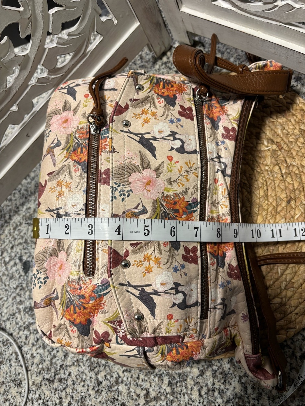 Bueno Floral Quilted Shoulder Bag in Cream and Brown - Picture 11 of 14